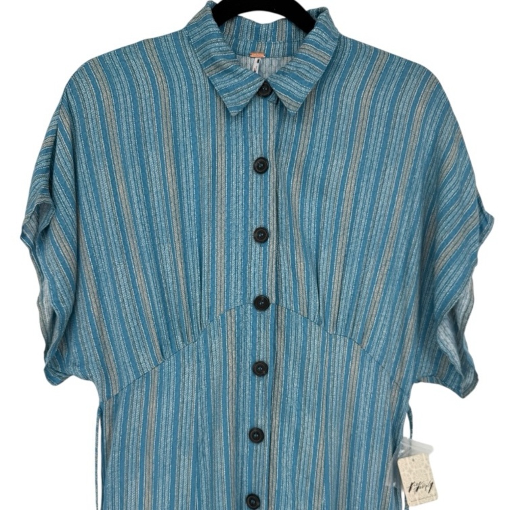 Free People Teal-Blue Striped Button-Down Maxi Dress - Picture 5 of 13